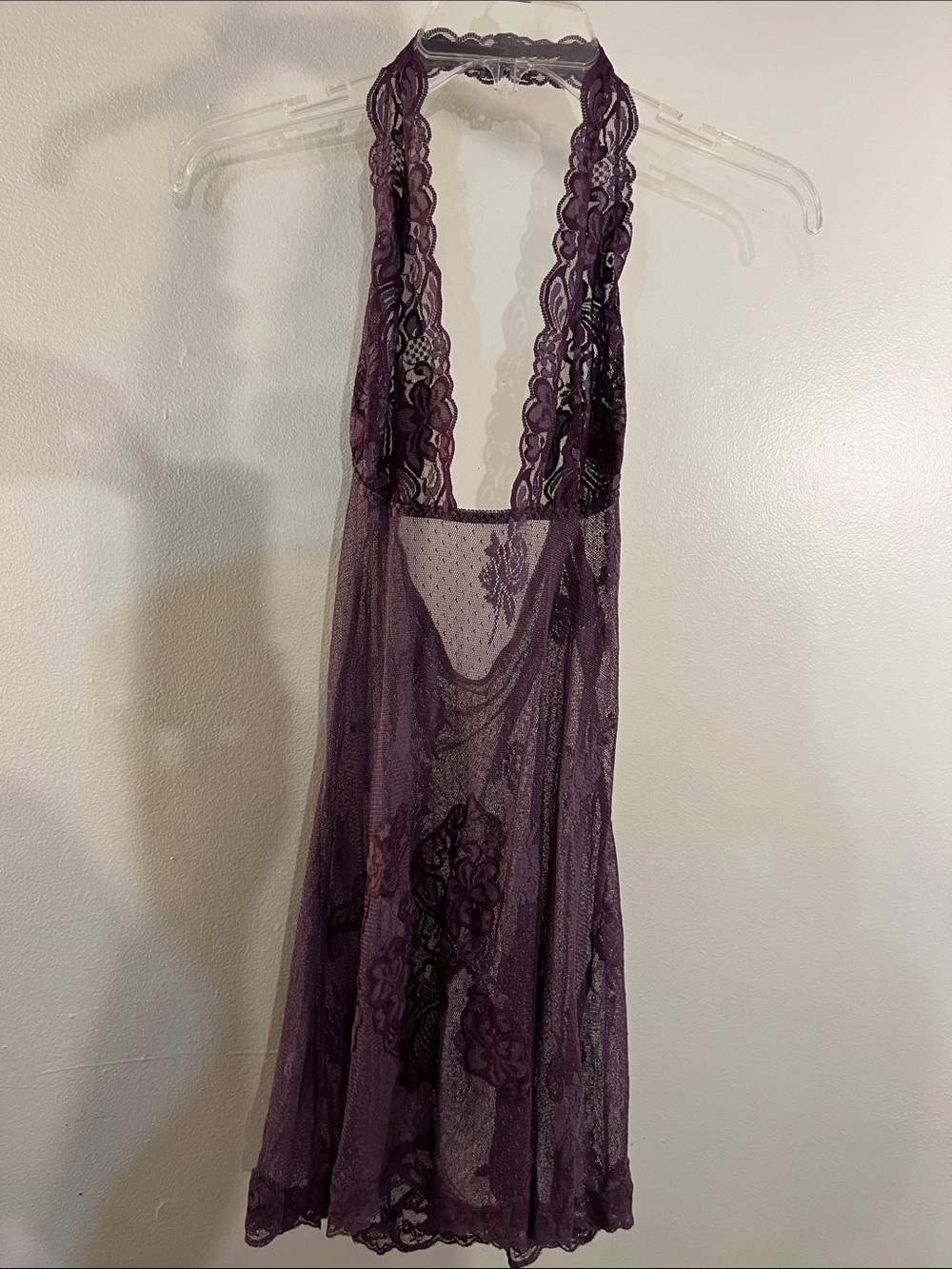 Frederick's of Hollywood Plum Lace Halter Chemise